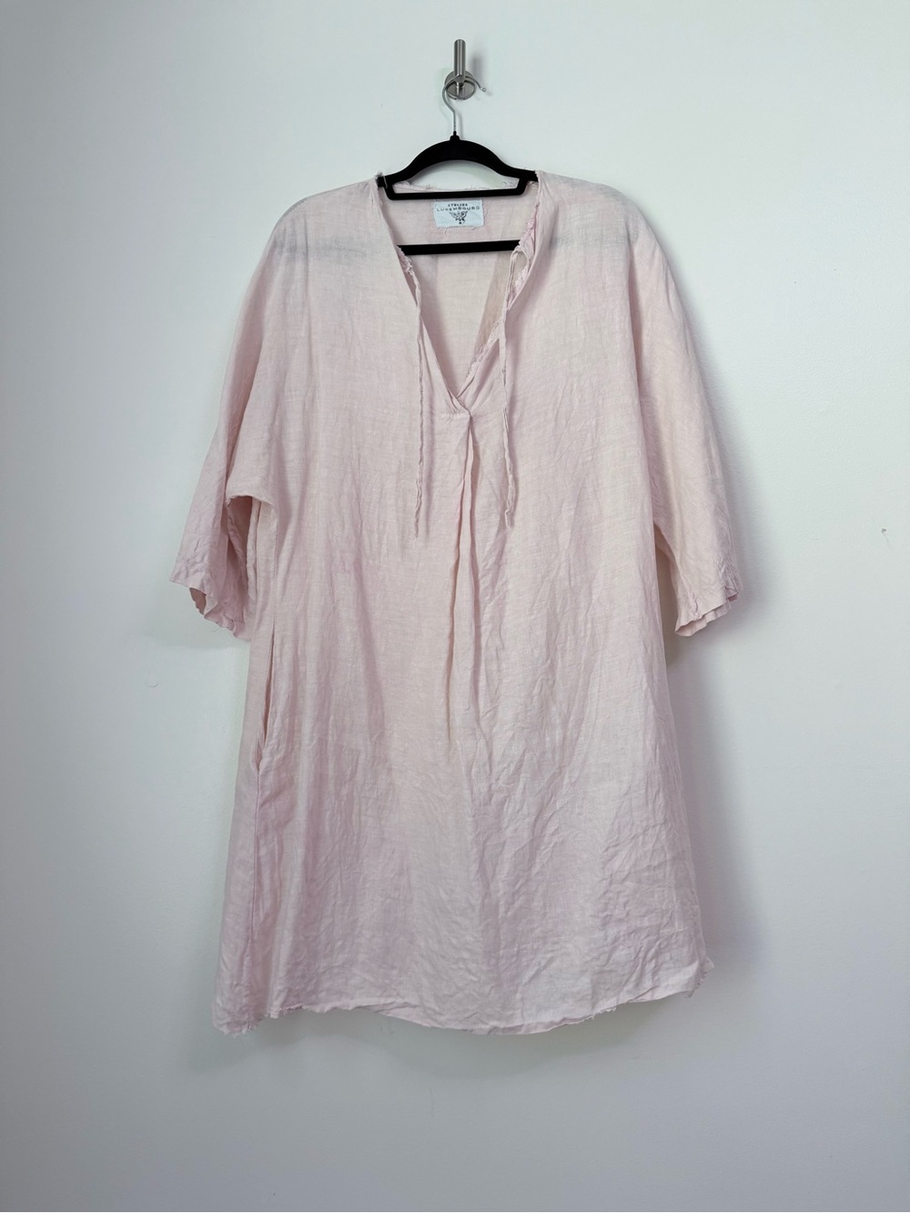 Atelier Luxembourg Light Pink Linen Shift Dress Tunic Raw Hem, Size M